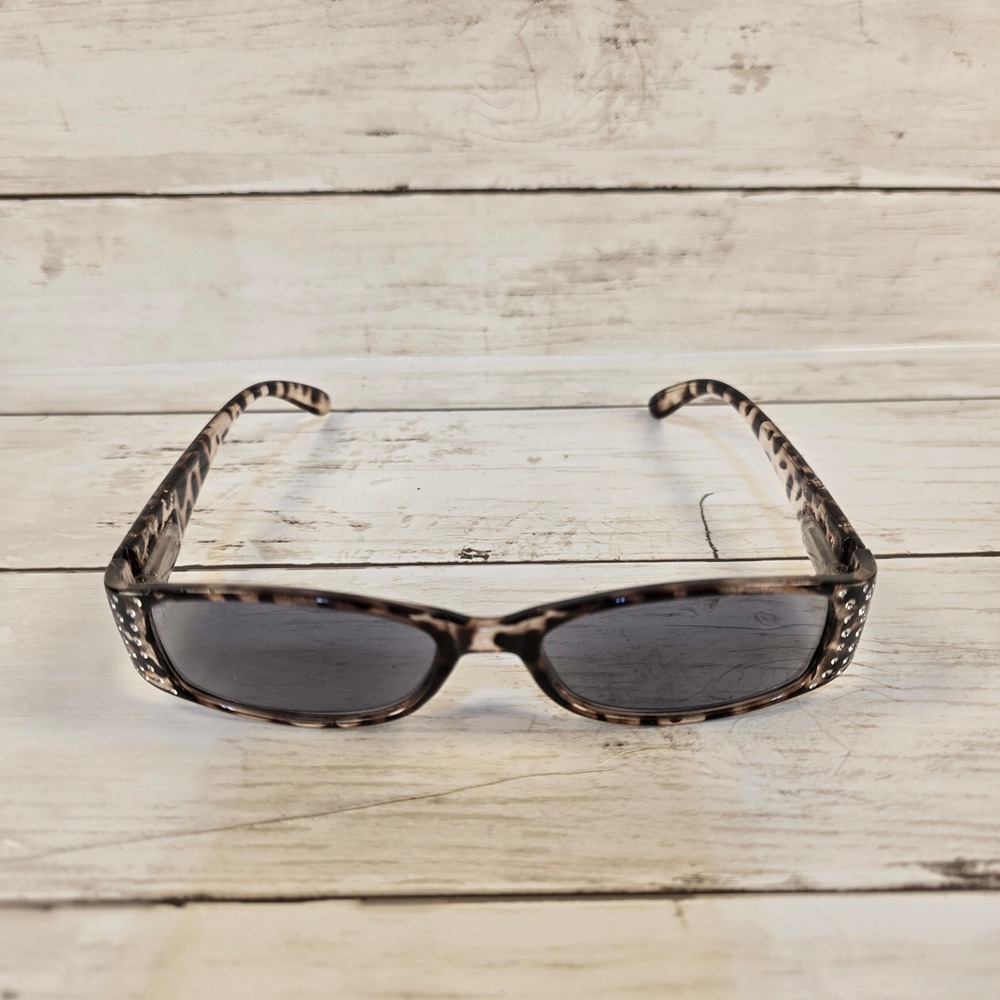 Vintage Animal Print Rhinestone Sunglasses Brown Leopard Rectangular Y2K‎ Shades